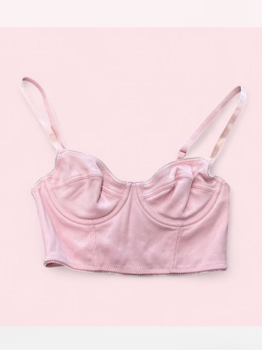 Pink Ribbed Longline Bralette Top